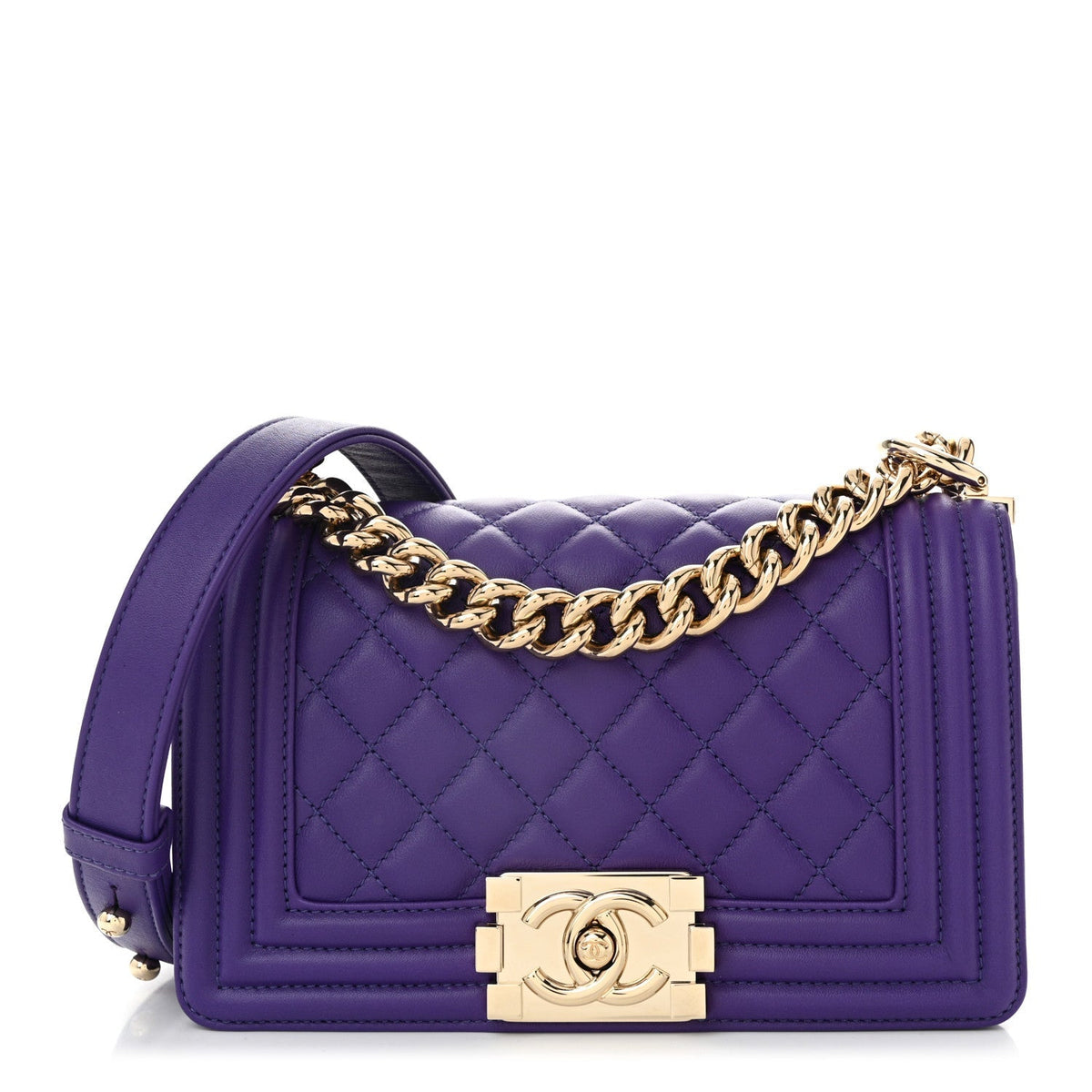 Calfskin Quilted Small Boy Flap Purple
