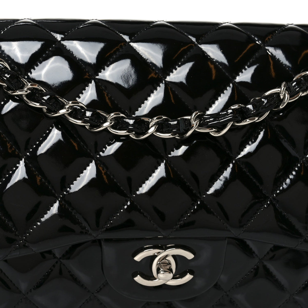 Patent Quilted Jumbo Double Flap Black