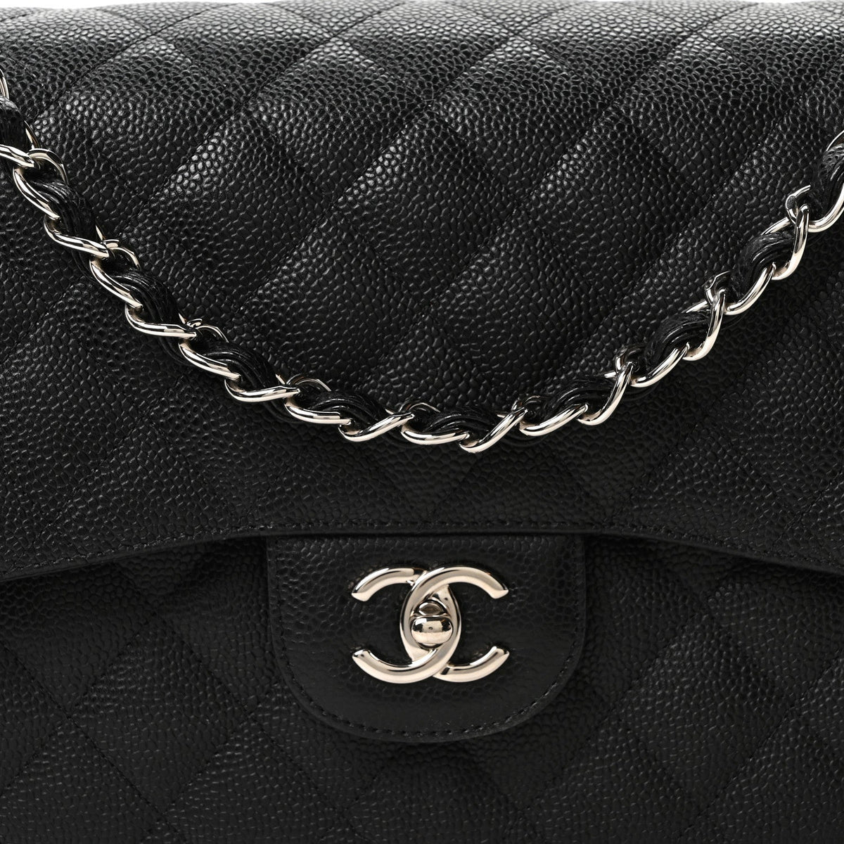 Caviar Quilted Jumbo Double Flap Black