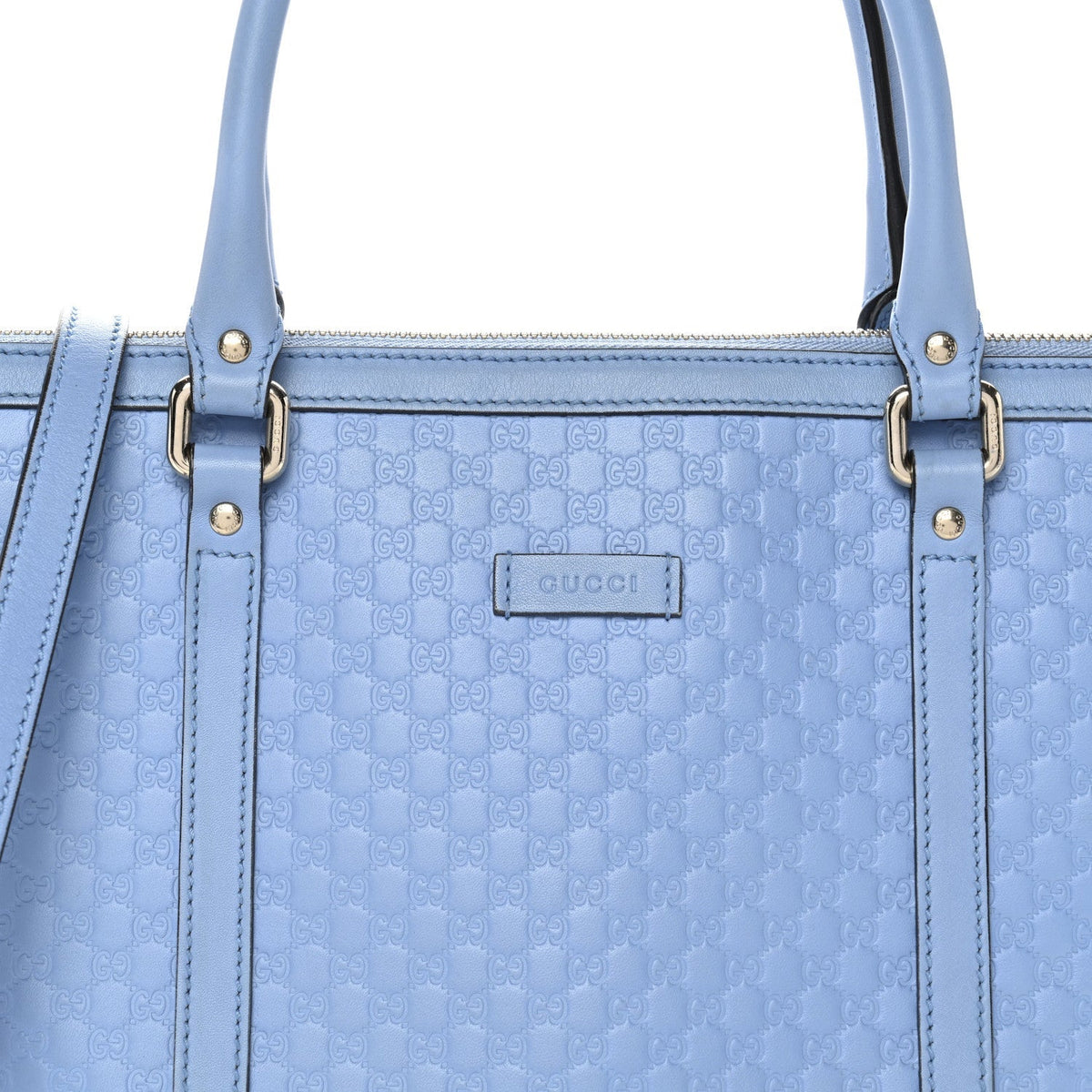 Soft Microguccissima Small Zippered Satchel Light Blue