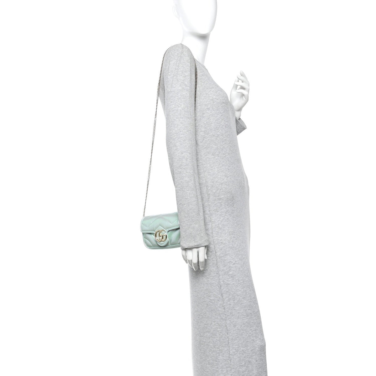 Iridescent Nappa Chevron Matelasse Super Mini GG Marmont Shoulder Bag Green Iridescent