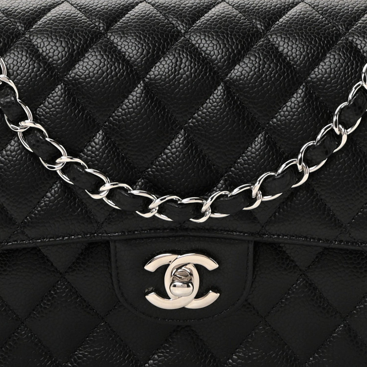 Caviar Quilted Medium Double Flap Black