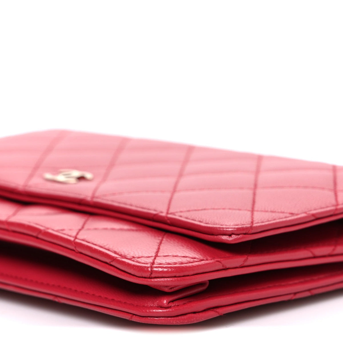 Lambskin Quilted Wallet On Chain WOC Dark Pink