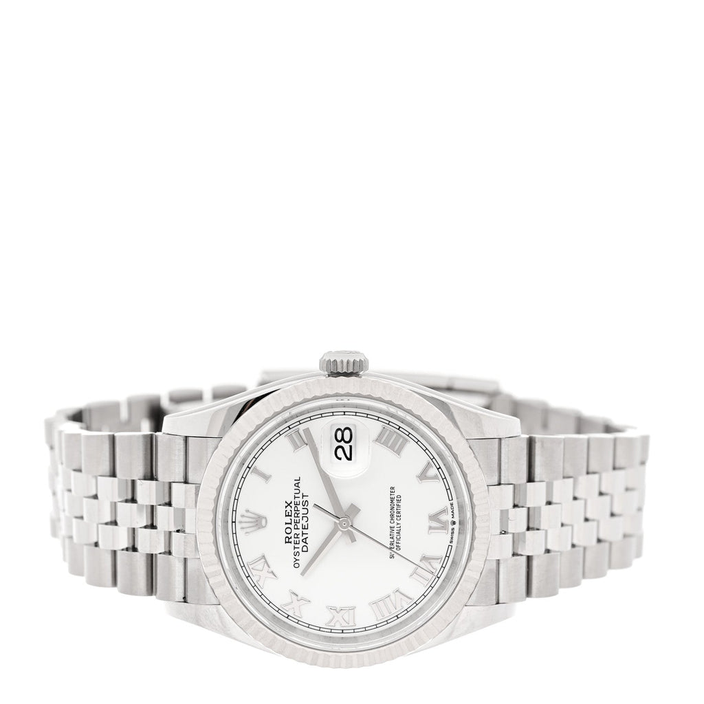 Stainless Steel 18K White Gold 36mm Oyster Perpetual Datejust Watch White Roman 126234