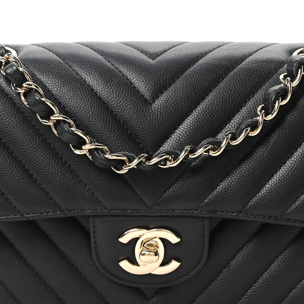 Caviar Chevron Quilted Small Double Flap Black