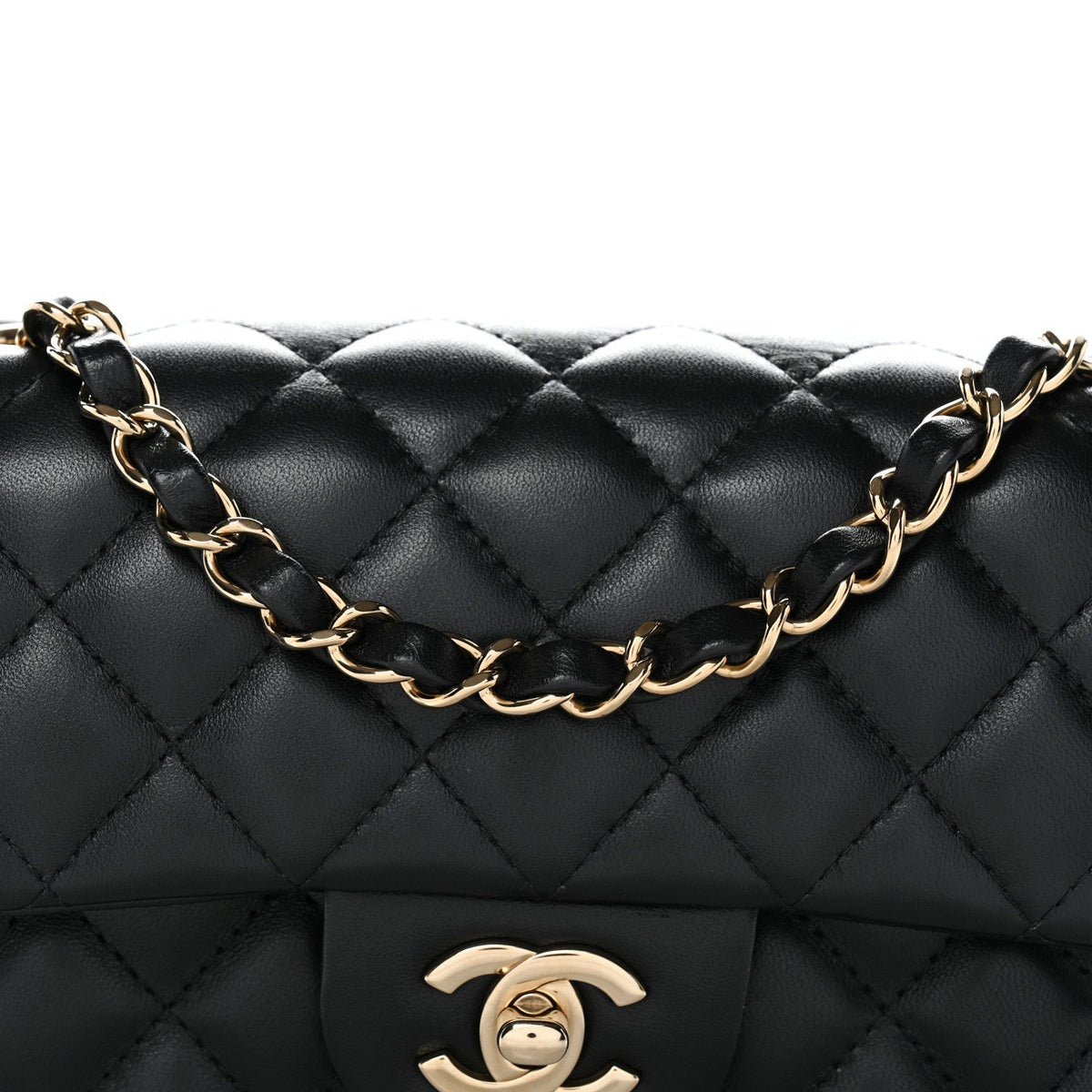 Lambskin Quilted Mini Rectangular Flap Black