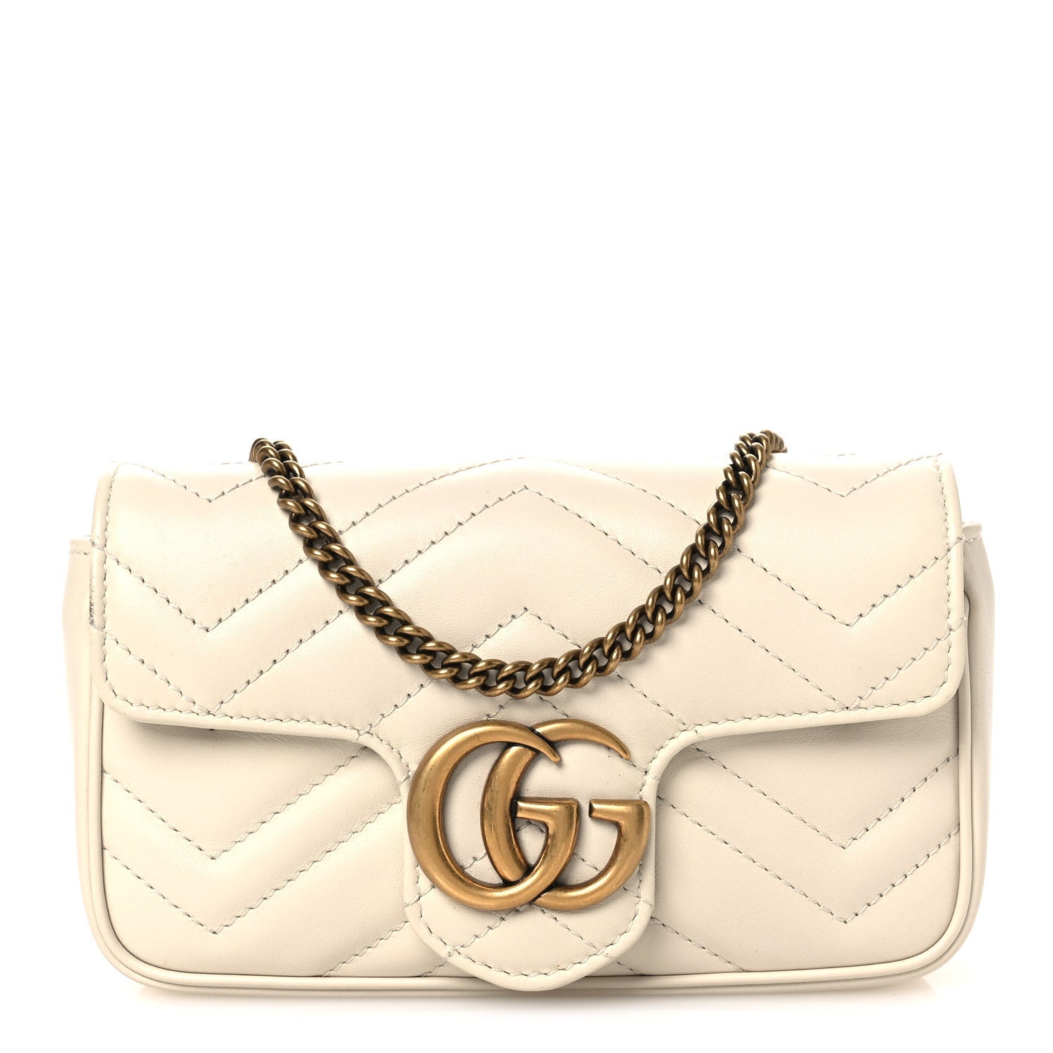 Calfskin Matelasse Super Mini GG Marmont Shoulder Bag White