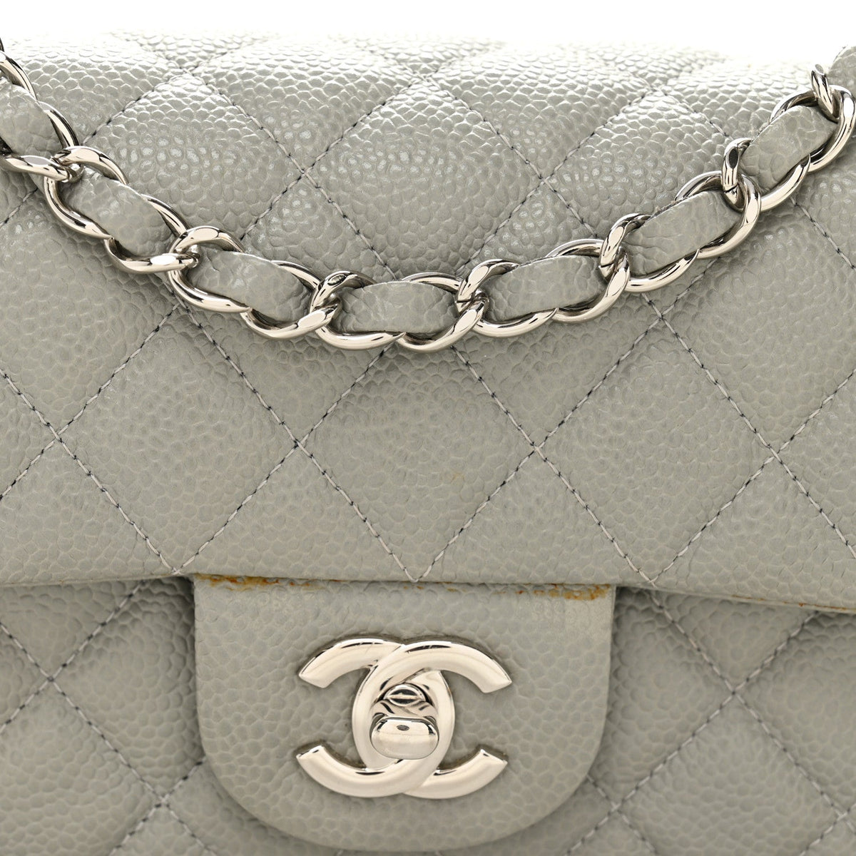 Caviar Quilted Mini Rectangular Flap Light Grey