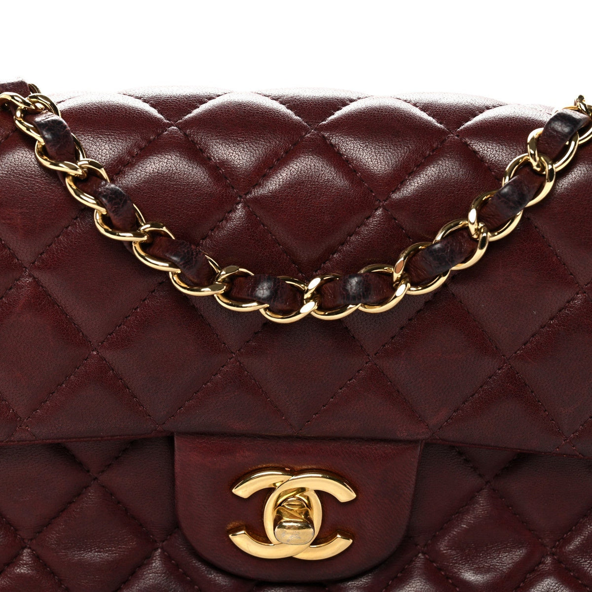 Lambskin Quilted Mini Rectangular Flap Burgundy