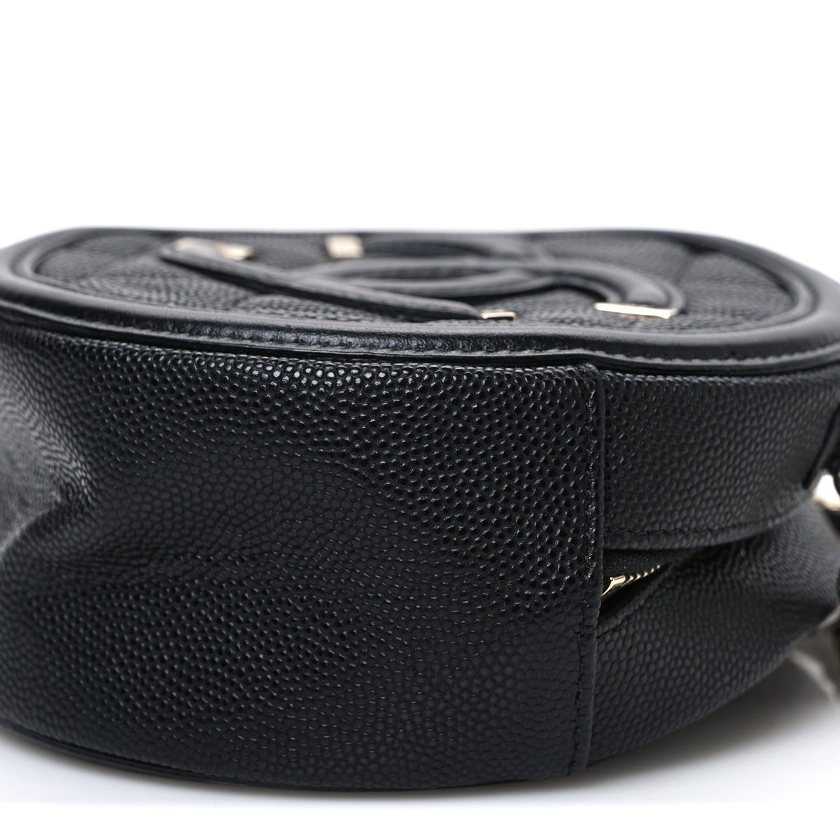 Caviar Quilted Round Filigree Crossbody Black