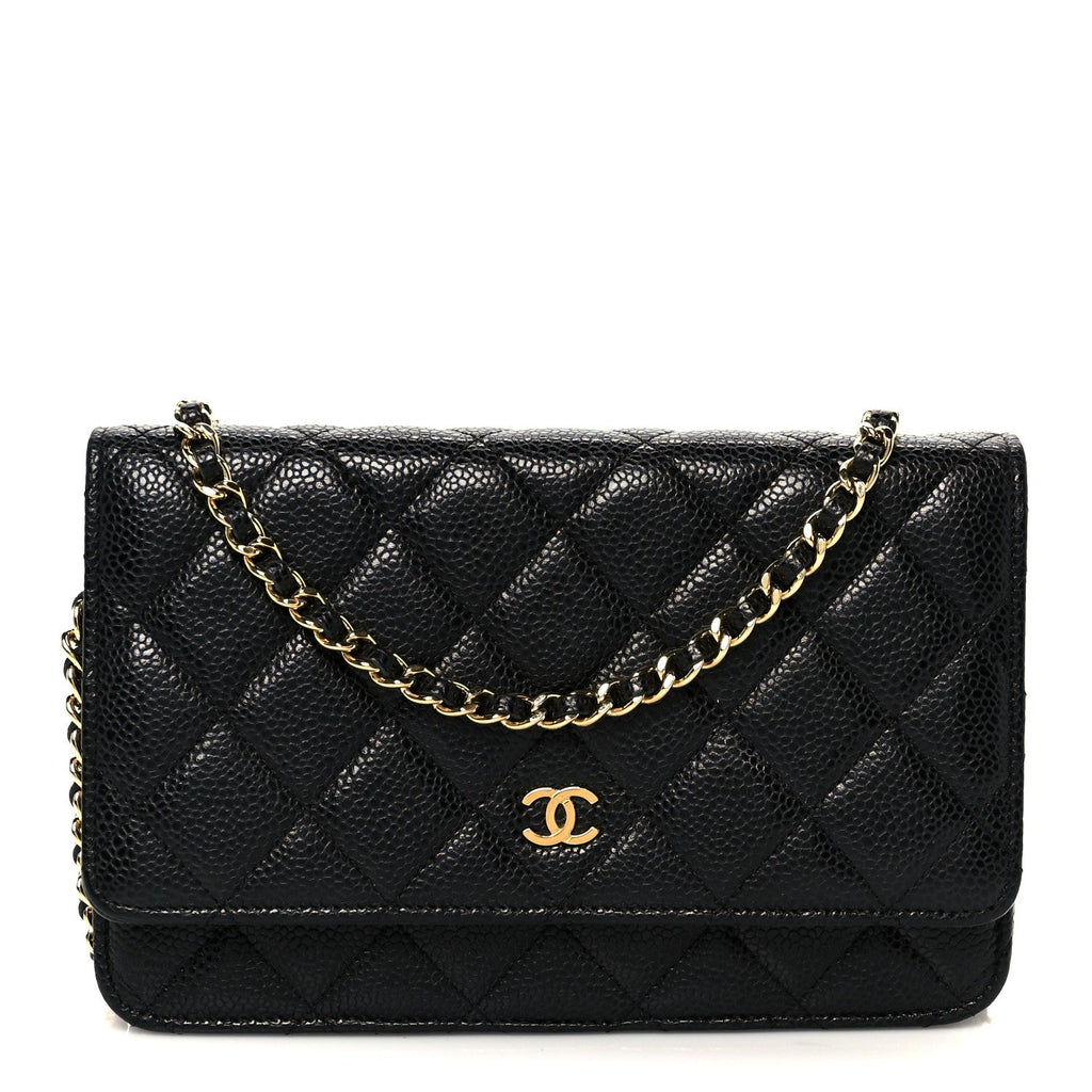 Caviar Quilted Wallet on Chain WOC Black