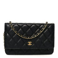 Caviar Quilted Wallet on Chain WOC Black
