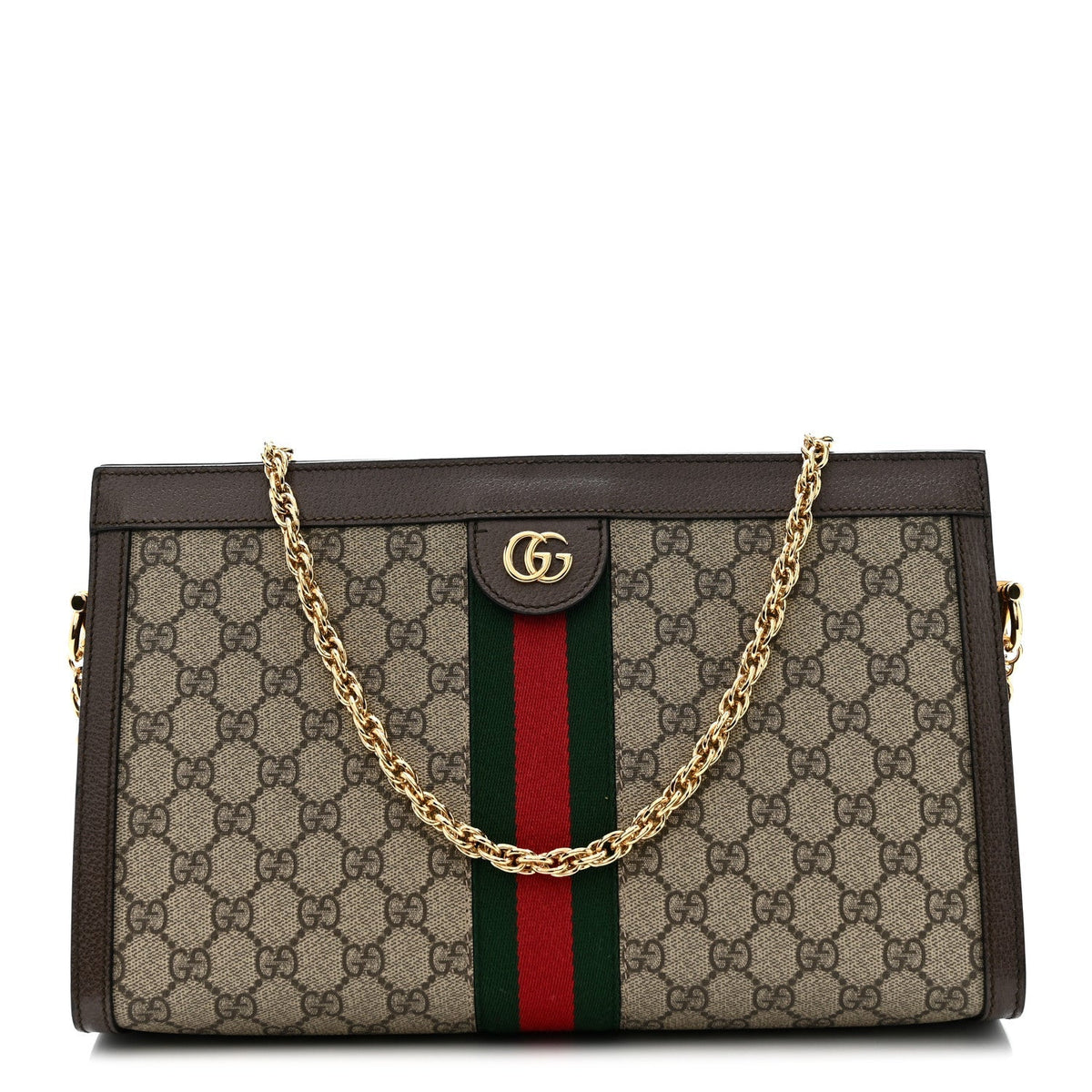 GG Supreme Monogram Web Medium Ophidia Chain Shoulder Bag Brown