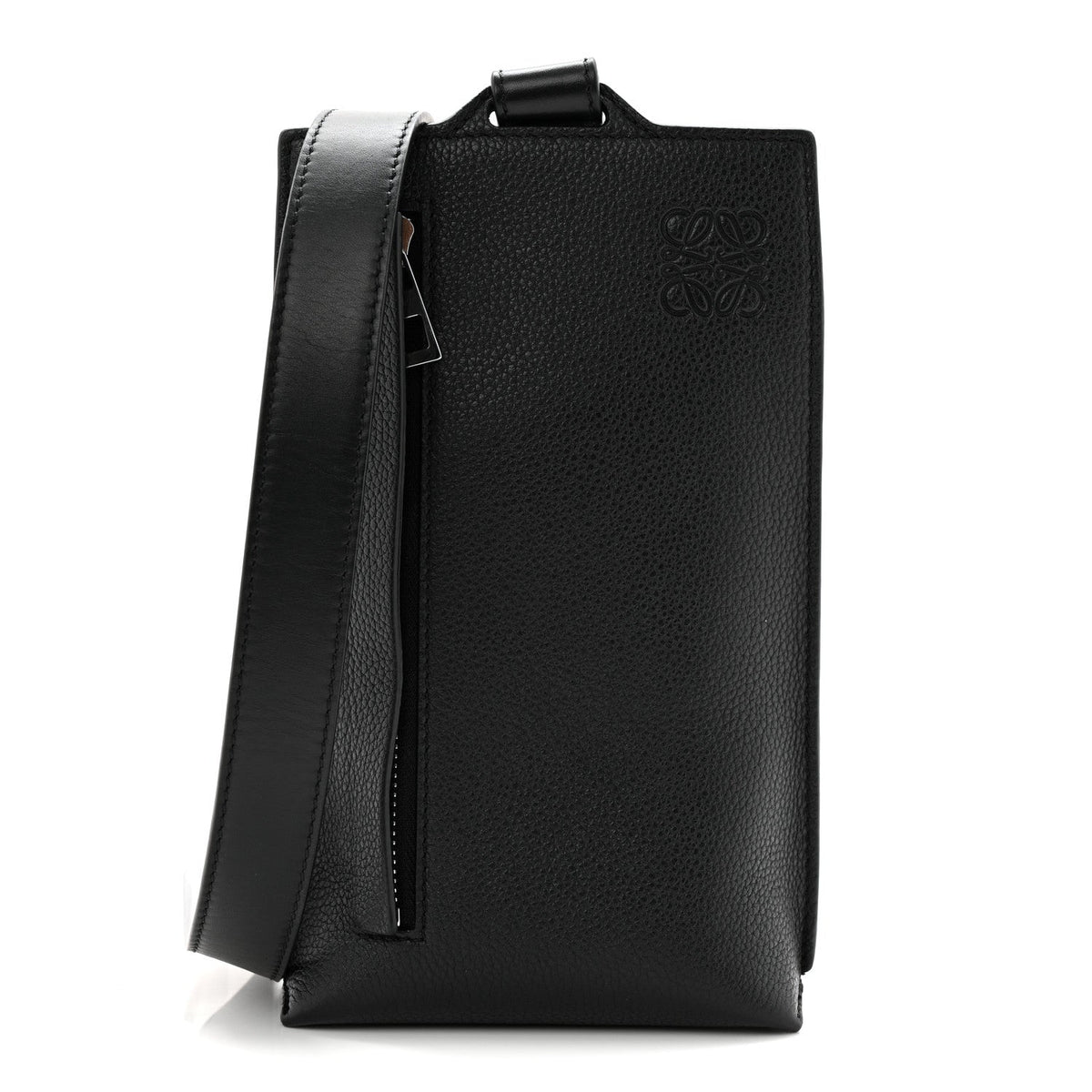 Soft Grained Calfskin Vertical T-Pocket Crossbody Bag Black