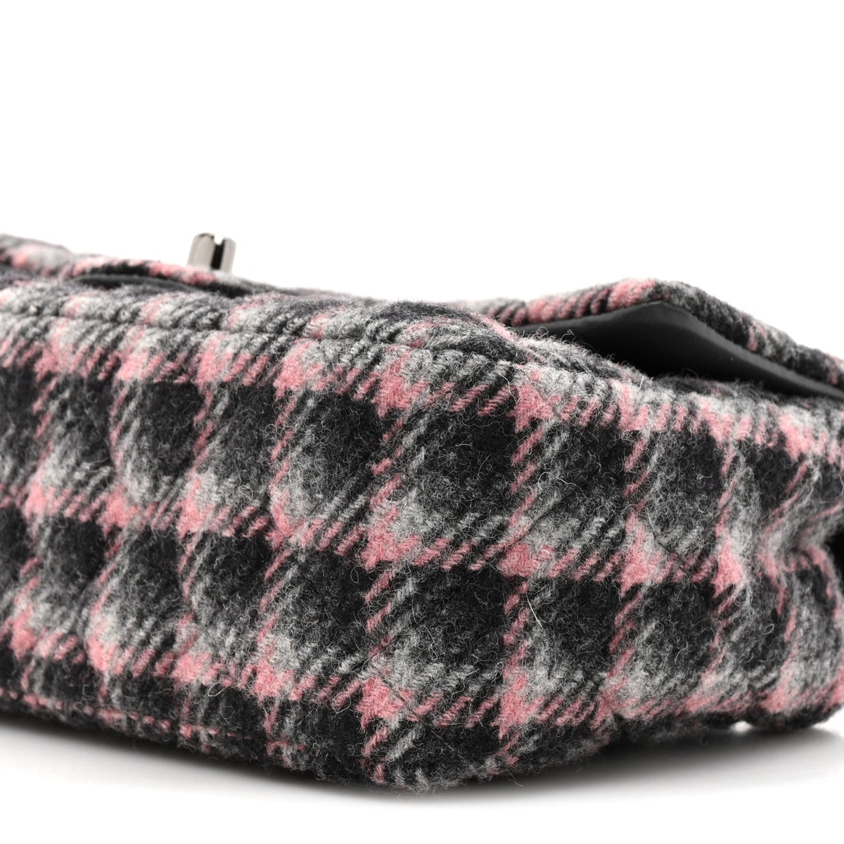 Wool Plaid Quilted Mini Rectangular Flap Pink Grey Multicolor