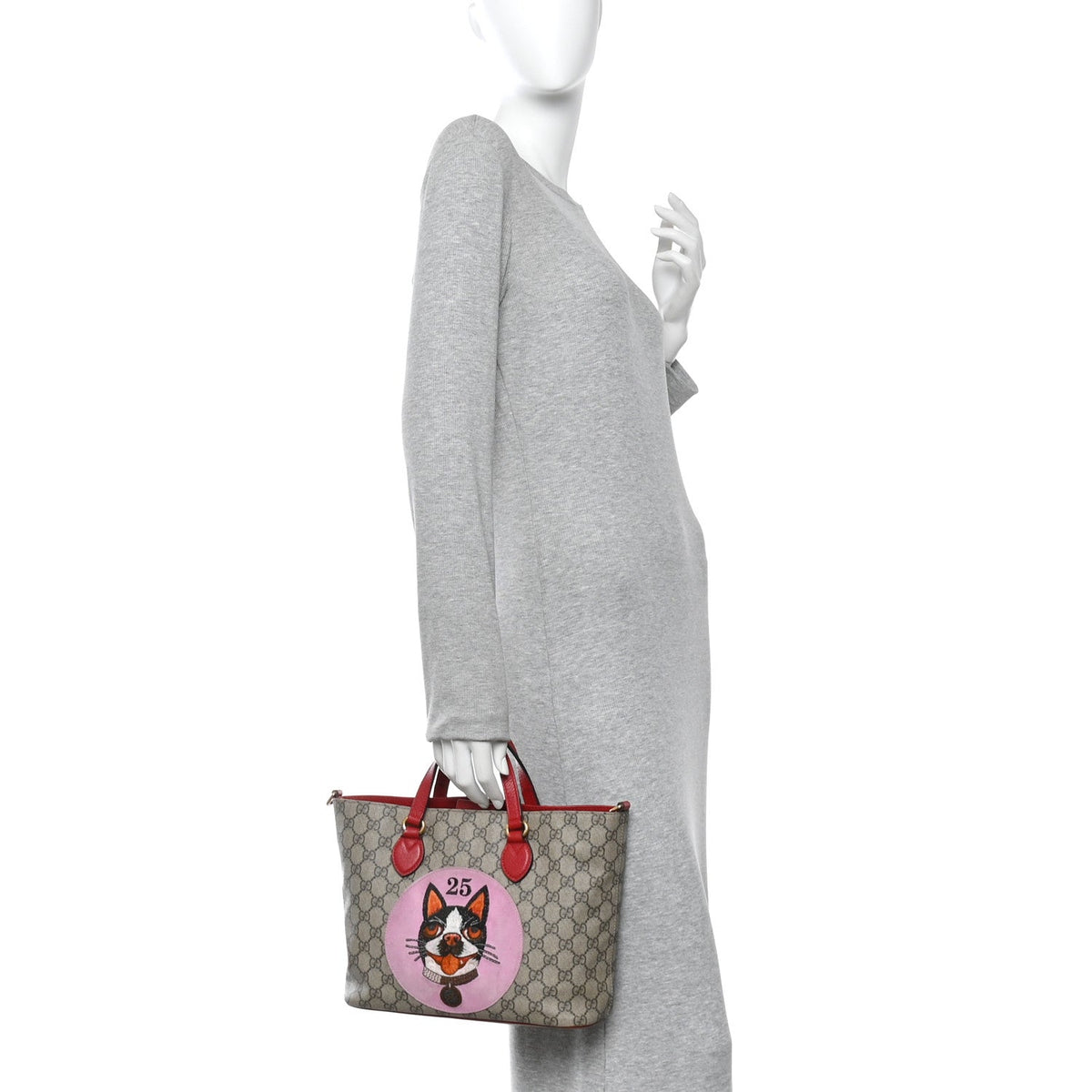 Soft GG Supreme Monogram Web Bosco Patch Small Crossbody Tote Beige Malva Hibiscus Red