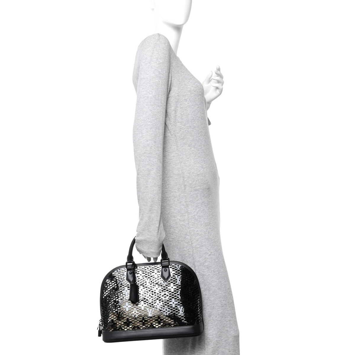 Patent Calfskin Laced Monogram Alma PM Black