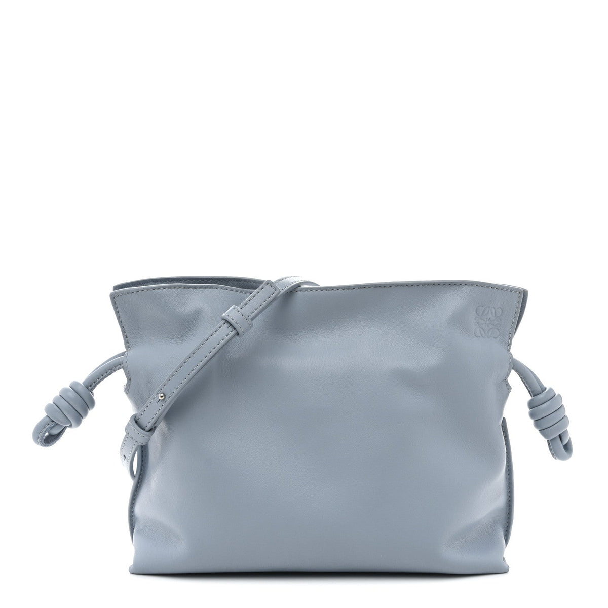Calfskin Mini Flamenco Knot Clutch Dusty Blue