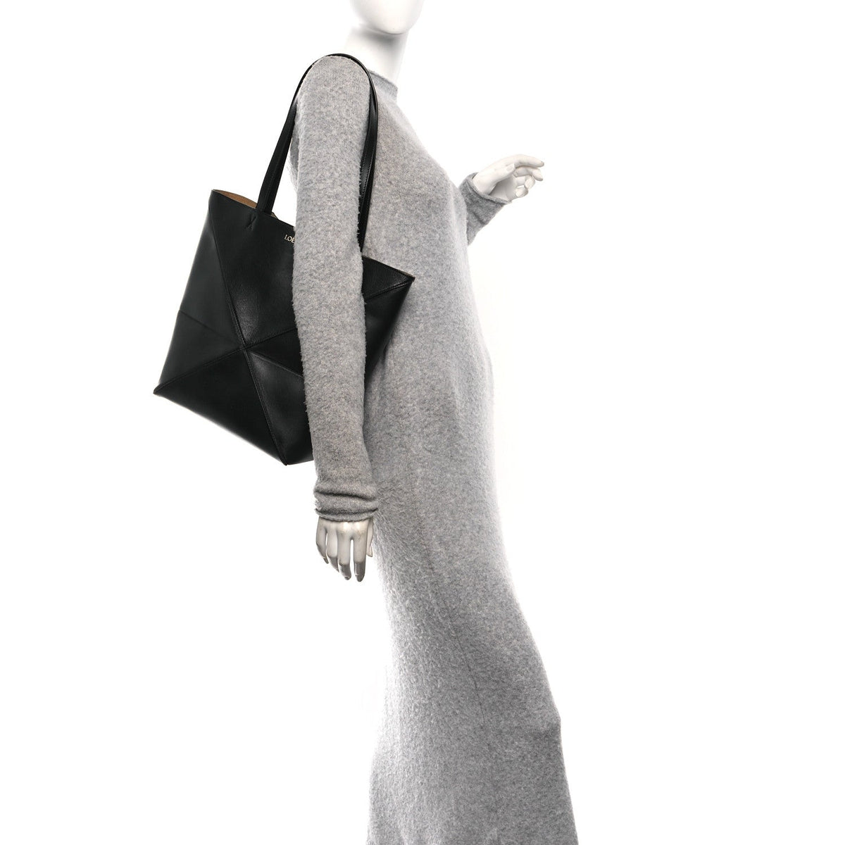 Shiny Calfskin Medium Puzzle Fold Tote Black