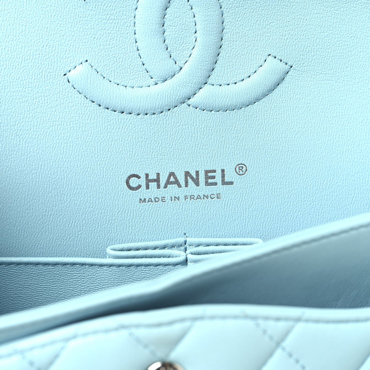 Lambskin Quilted Medium Double Flap Light Blue