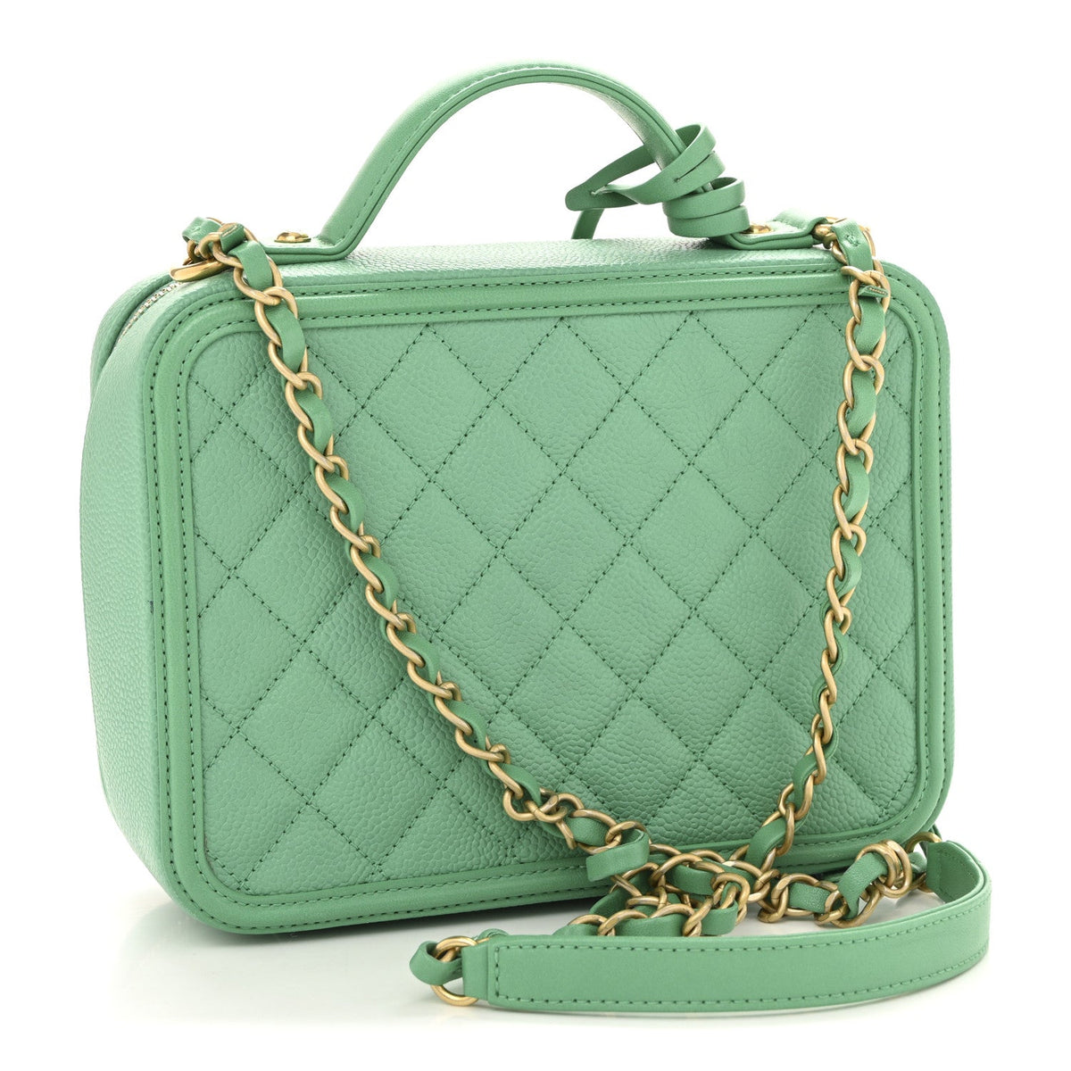 Caviar Quilted Medium CC Filigree Vanity Case Green