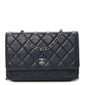 Lambskin Quilted Wallet On Chain WOC Navy Blue