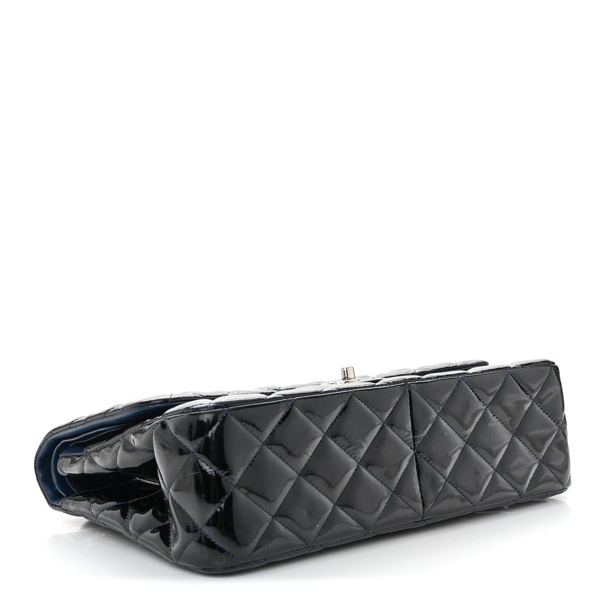Patent Quilted Jumbo Double Flap Dark Blue