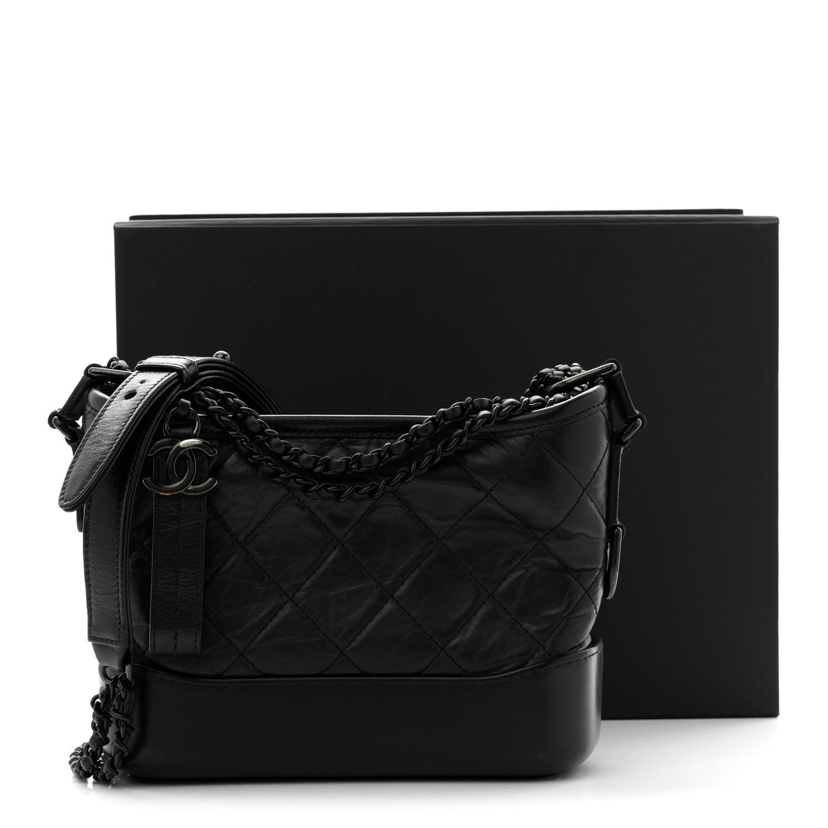 Aged Calfskin Quilted Small Gabrielle Hobo So Black
