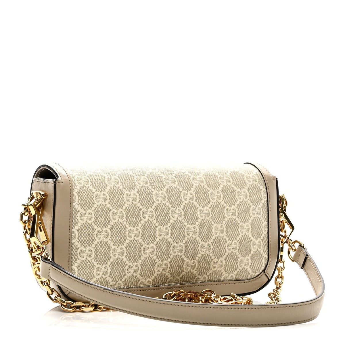 GG Supreme Monogram Small Horsebit 1955 Chain Shoulder Bag Beige Mystic White