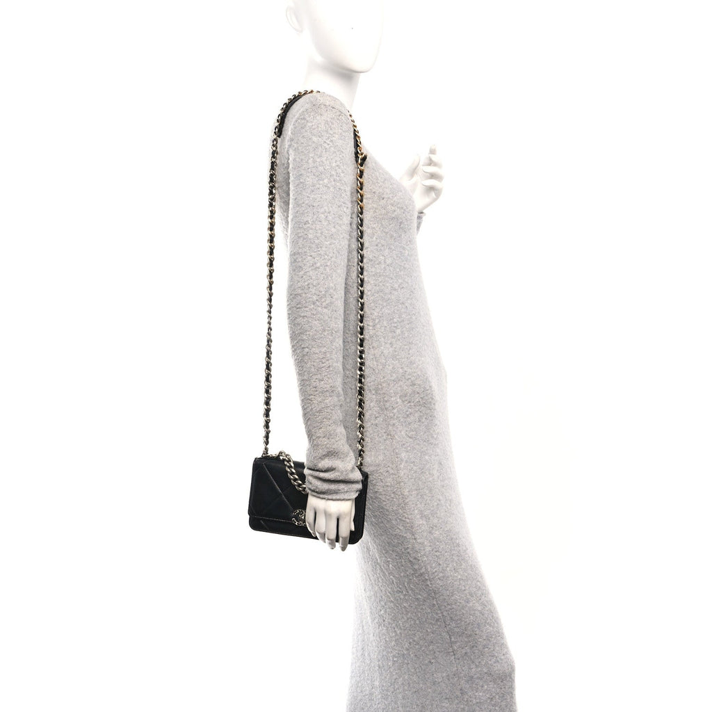 Lambskin Quilted Chanel 19 Wallet On Chain WOC Black