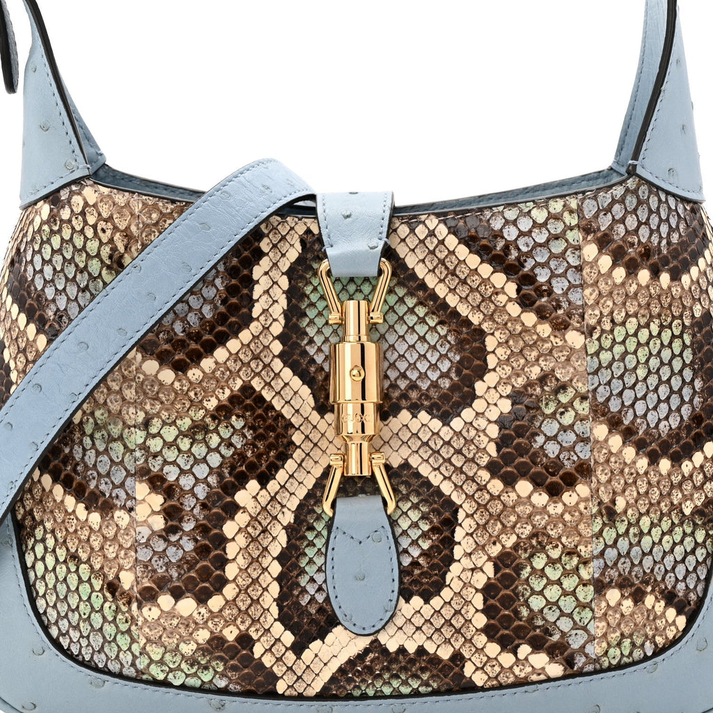 Snakeskin Ostrich Calfskin Small Jackie 1961 Hobo Blue Multicolor