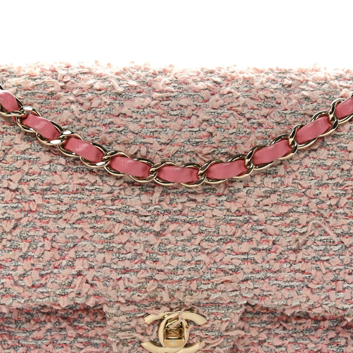 Tweed Medium Double Flap Pink