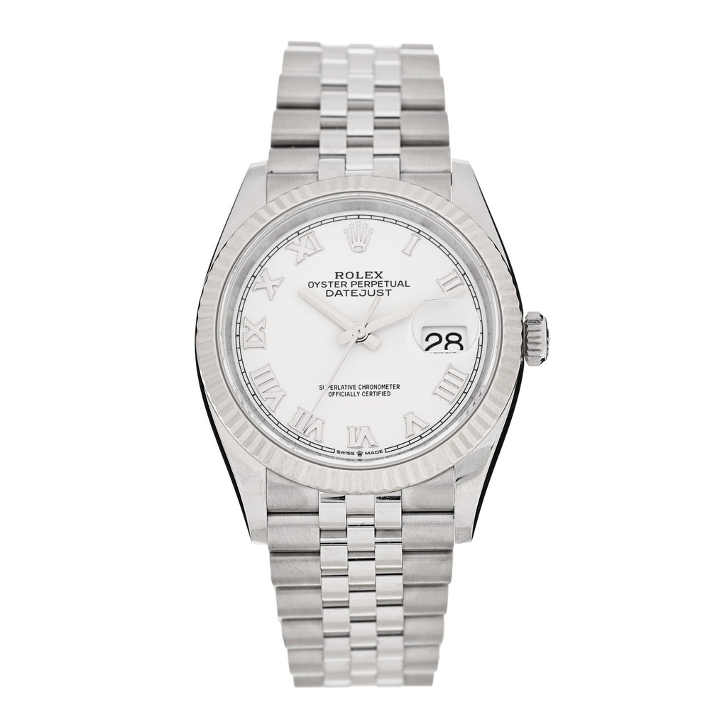 Stainless Steel 18K White Gold 36mm Oyster Perpetual Datejust Watch White Roman 126234
