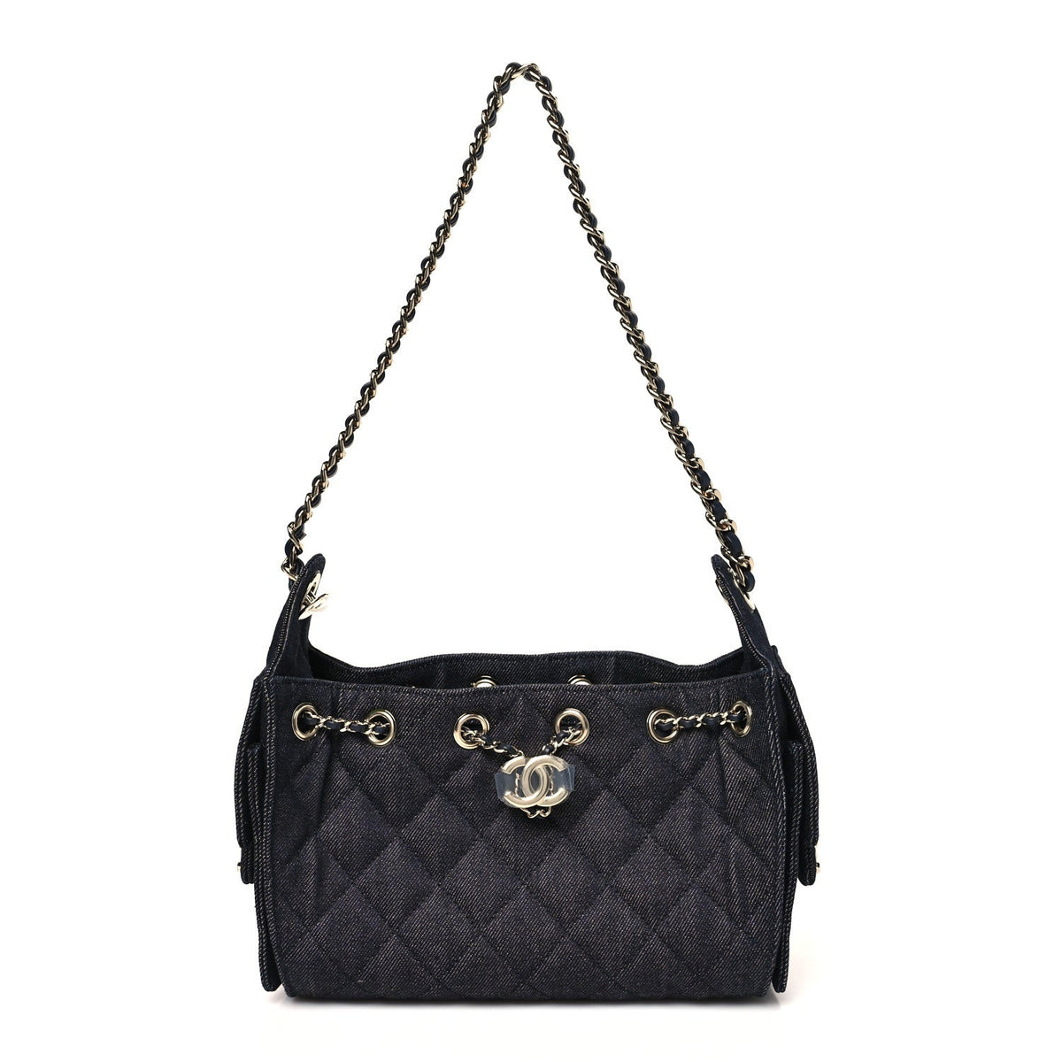 Denim Quilted Mini Chanel 25 Handbag Dark Blue