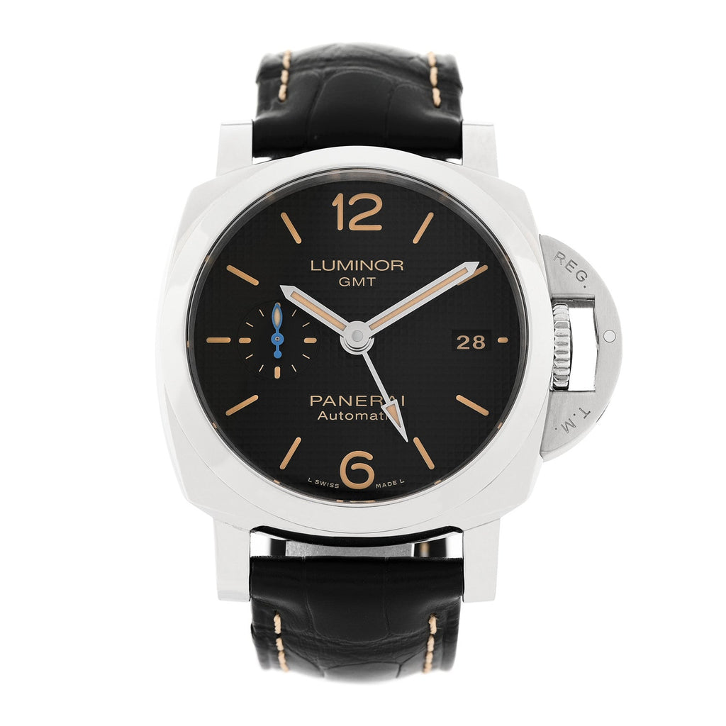 Stainless Steel Alligator 42mm Luminor 1950 3 Days GMT Automatic Watch Black PAM01535