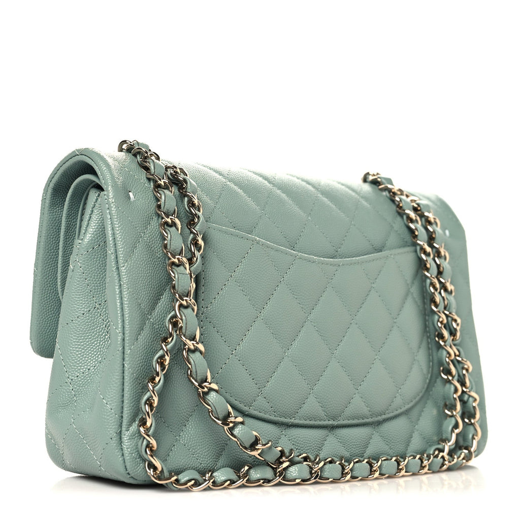 Caviar Quilted Medium Double Flap Dark Green