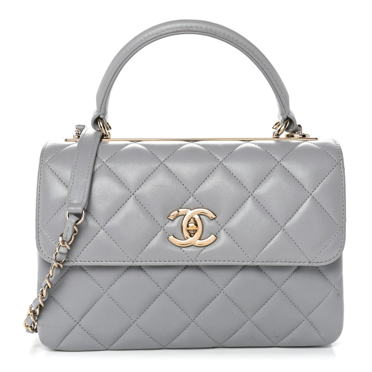Lambskin Quilted Small Trendy CC Flap Dual Handle Bag Grey