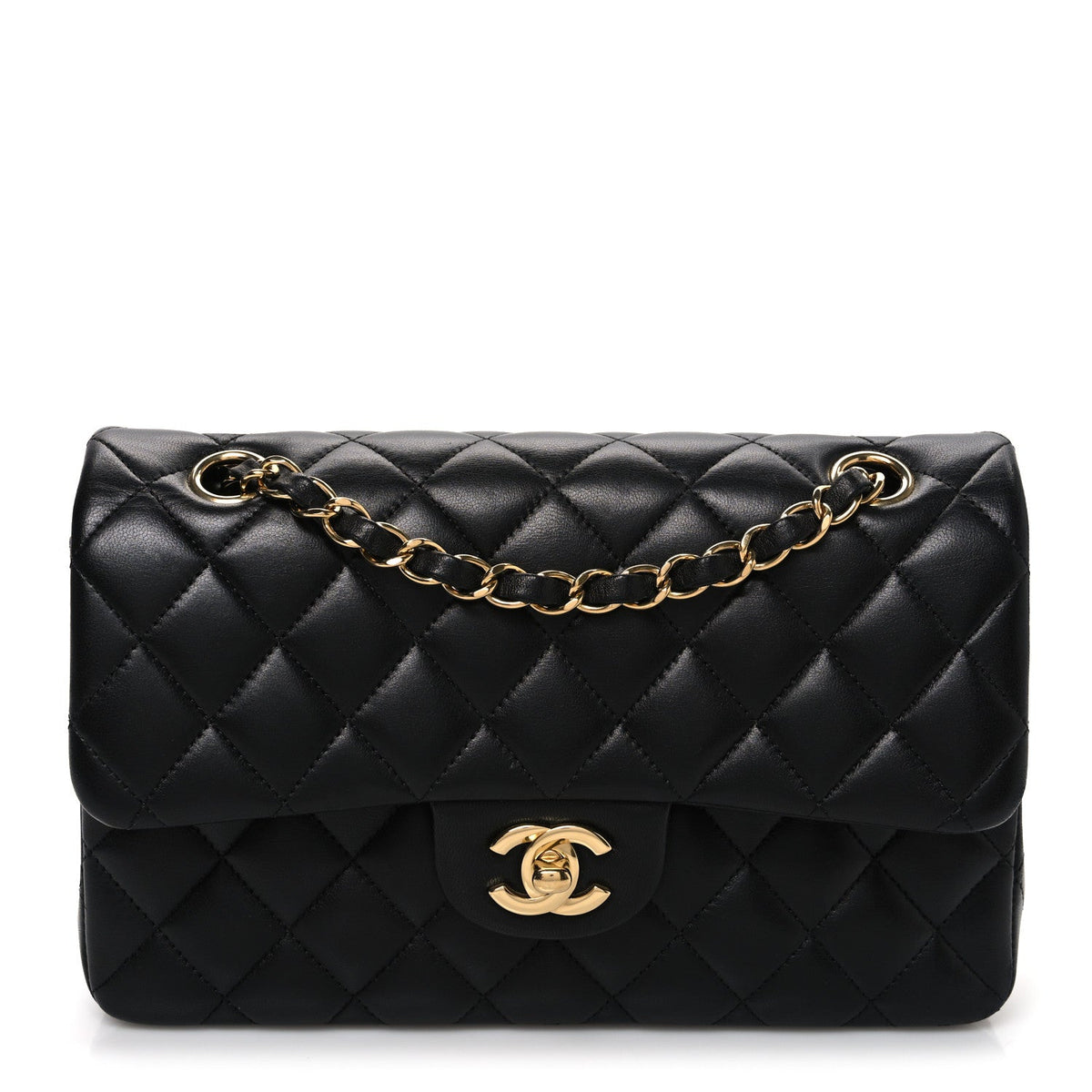 Lambskin Quilted Small Double Flap Black