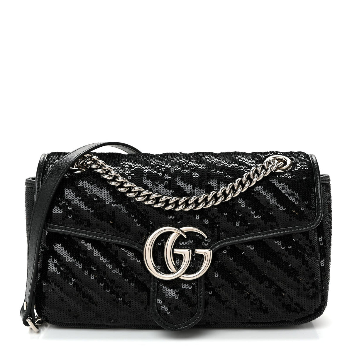 Sequin Matelasse Small GG Marmont Shoulder Bag Black