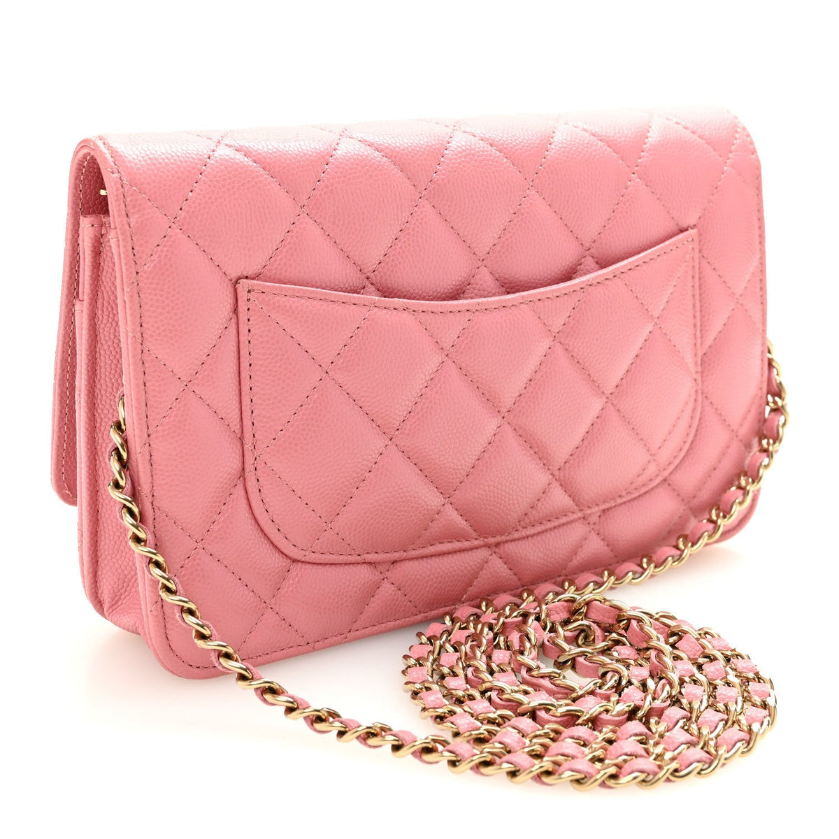 Caviar Quilted Wallet on Chain WOC Pink