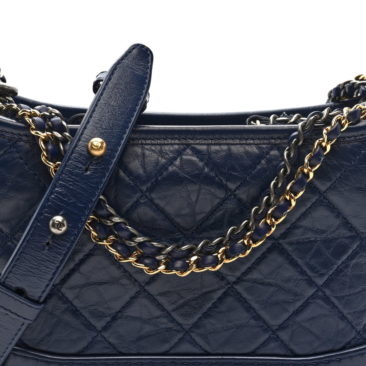 Aged Calfskin Quilted Small Gabrielle Hobo Navy