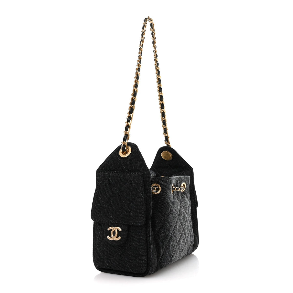 Washed Denim Quilted Mini Chanel 25 Handbag Black