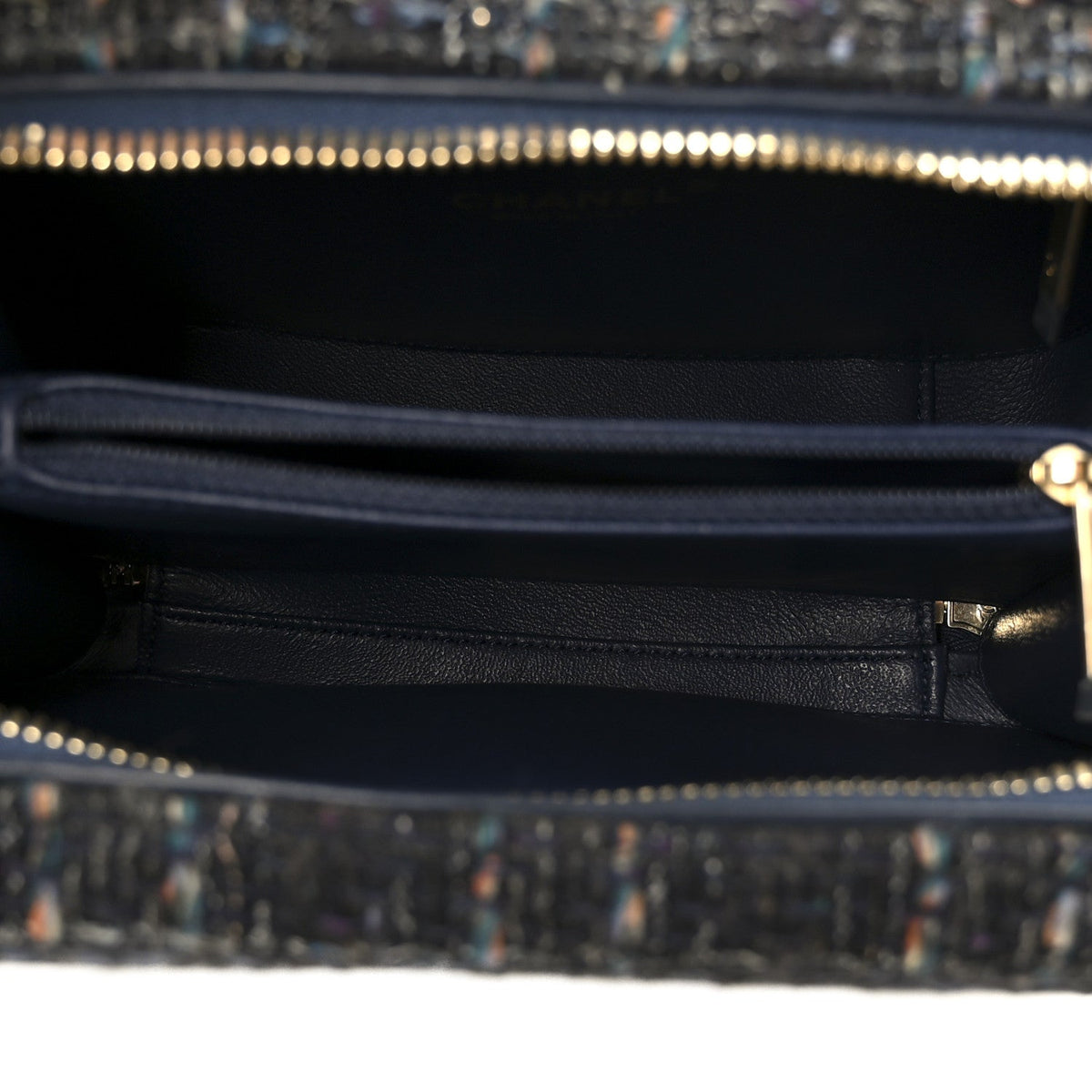 Tweed Snakeskin Quilted Medium CC Filigree Vanity Case Dark Navy