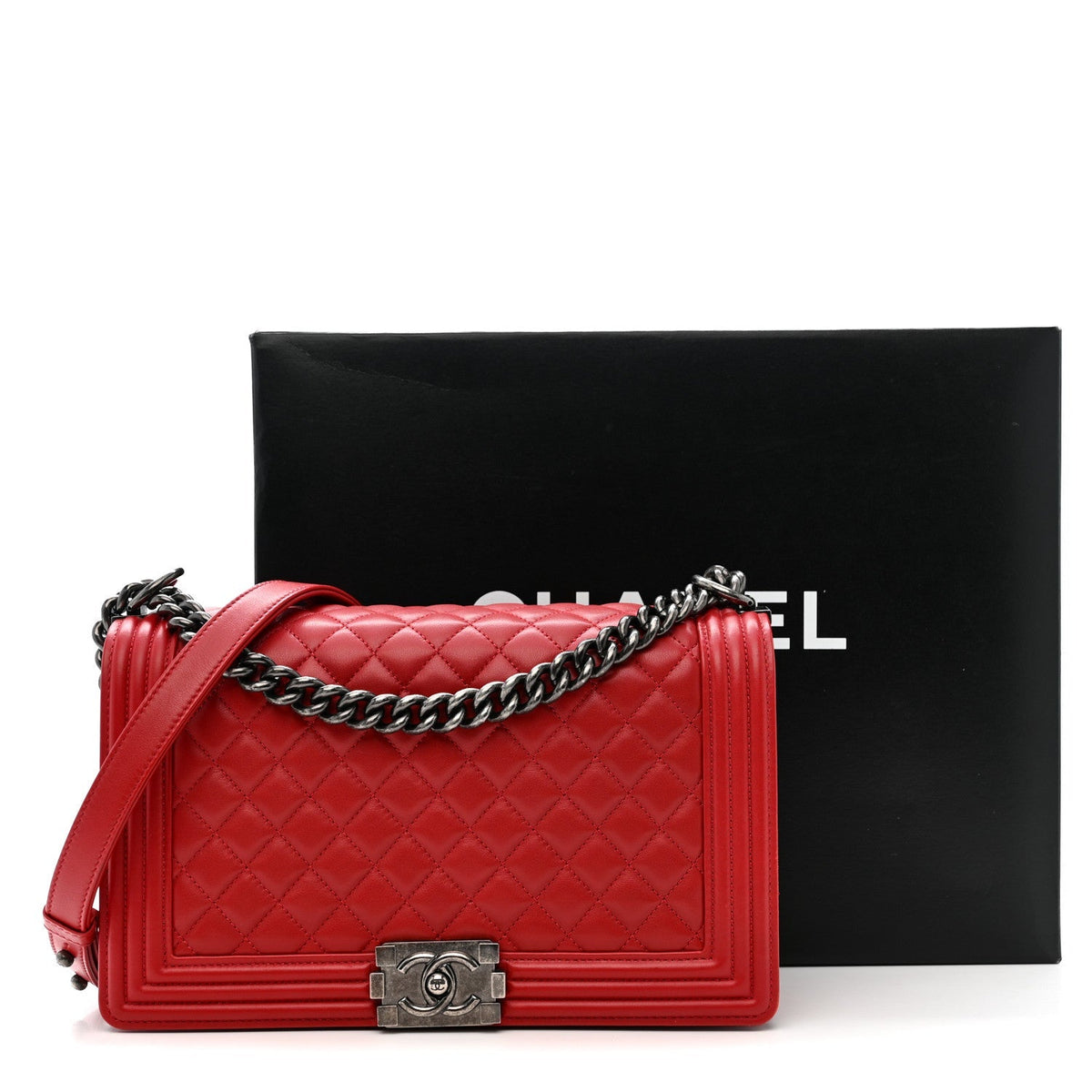 Lambskin Quilted New Medium Boy Flap Red
