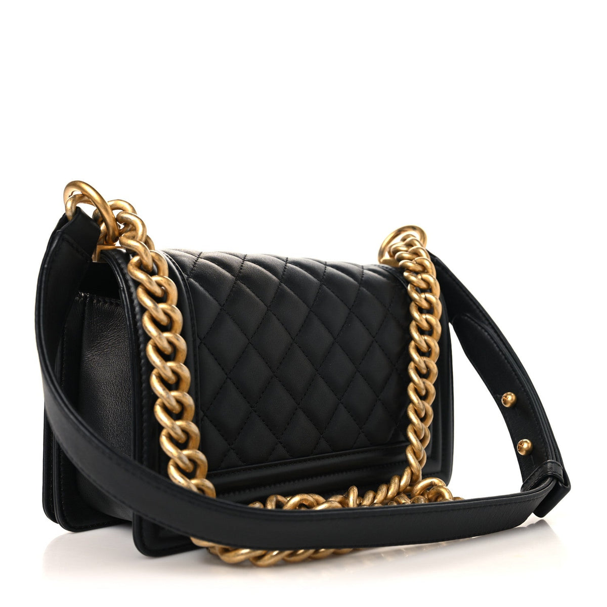 Calfskin Quilted Small Boy Flap Black