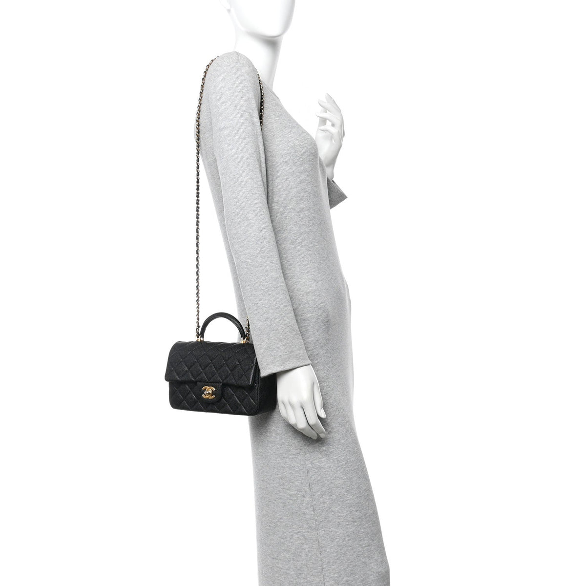 Caviar Quilted Mini Top Handle Rectangular Flap Black