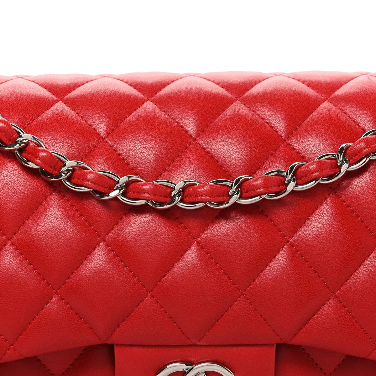 Lambskin Quilted Jumbo Double Flap Red