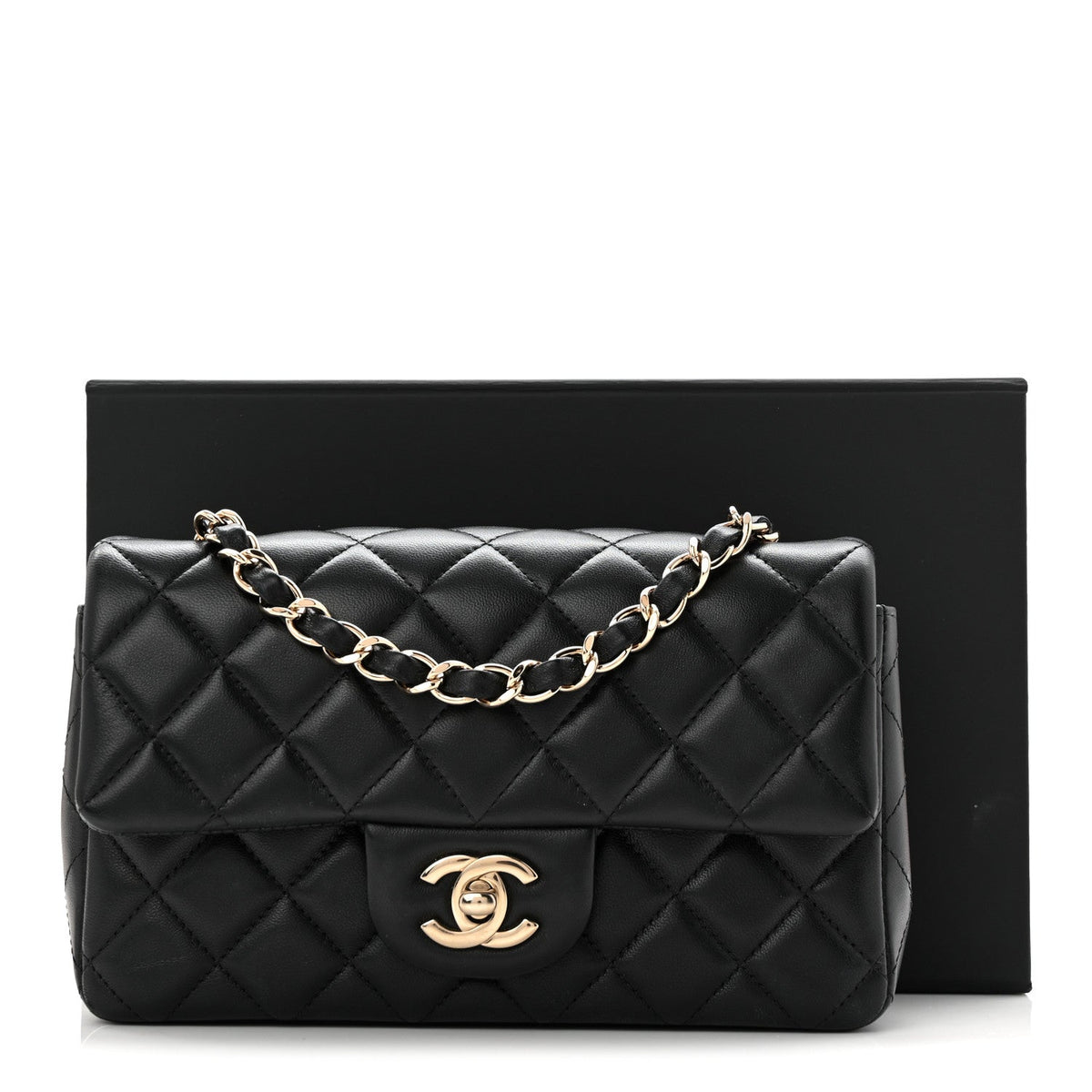 Lambskin Quilted Mini Rectangular Flap Black