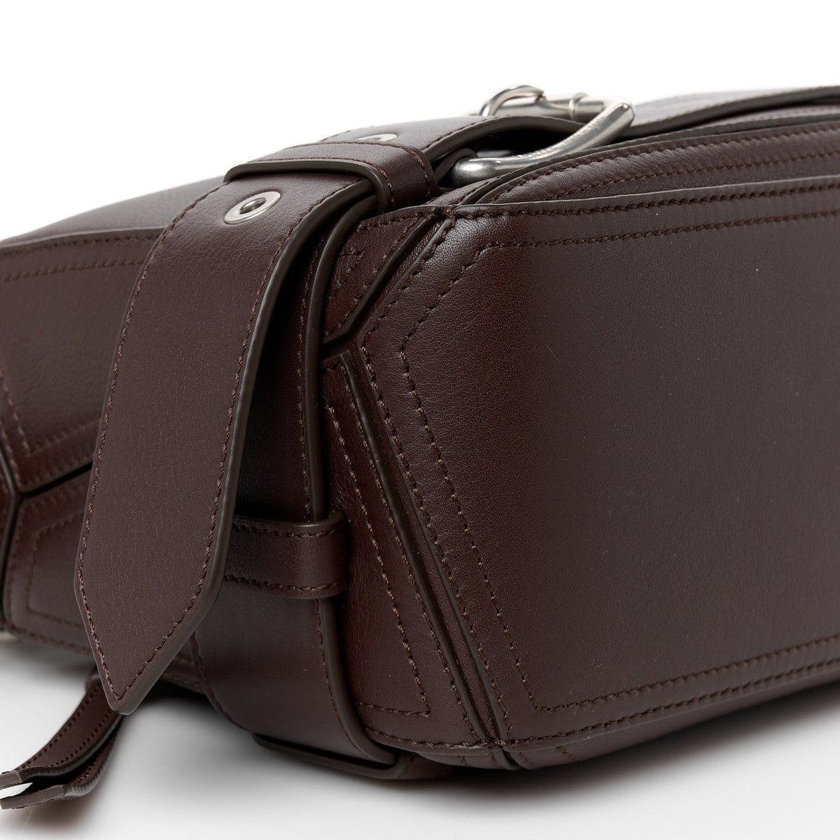 Shiny Calfskin Small Puzzle Biker Bag Dark Brown