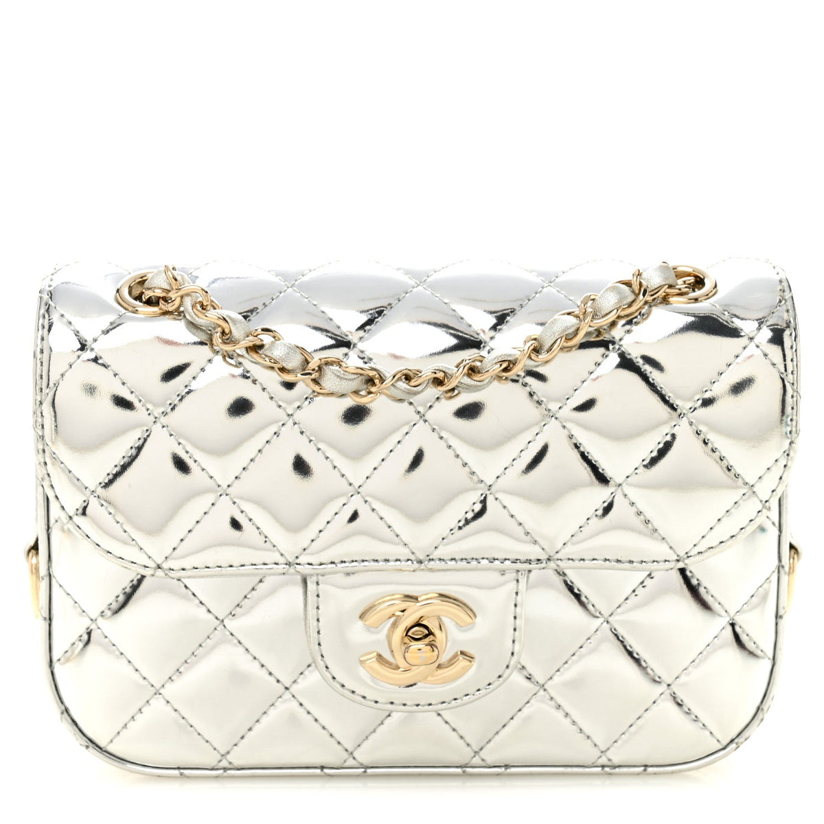 Mirror Calfskin Metallic Calfskin Quilted Hollywood Boulevard Mini Flap With Star Coin Purse Silver